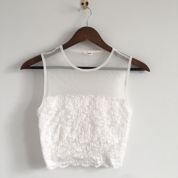 Mesh Lace High Neck Crop Top - Picture 1 of 4